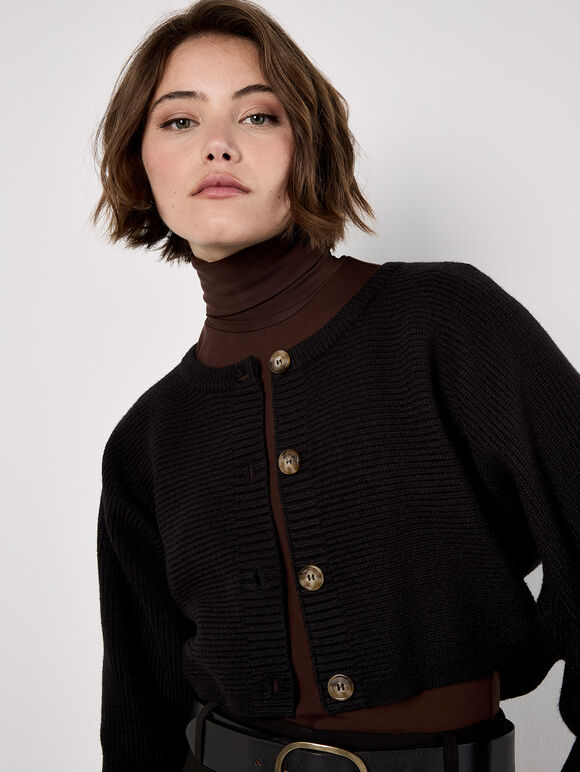 Cropped Batwing Cardigan, Black, large