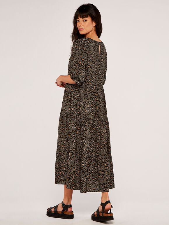 Animal Print Smock Dress, Khaki, large