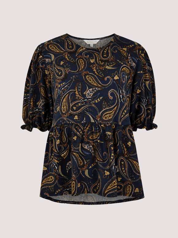 Paisley Billow Sleeve Top, Navy, large