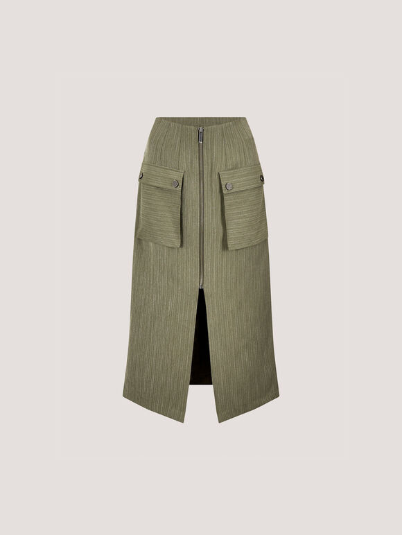 Pinstripe Cargo Midi Skirt, Khaki, large