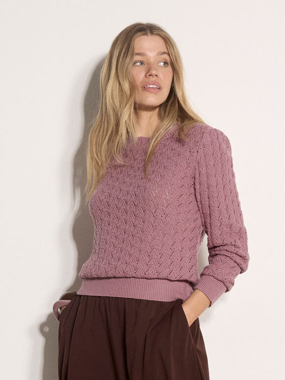 Scallop Pointelle Knit Jumper, Pink, large