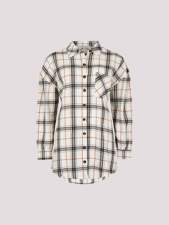 Oversized Cotton Check Shirt, White, large