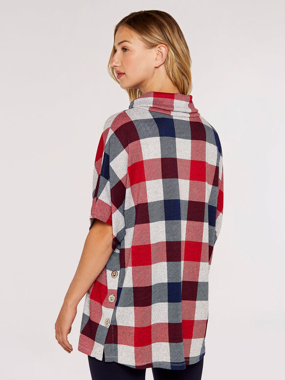 Chequered Side Button Top, Red, large