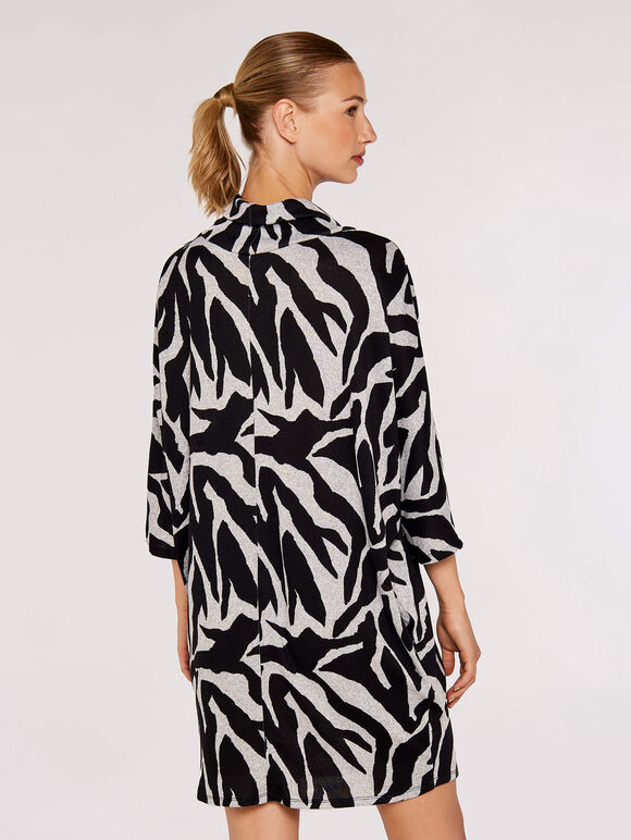 Zebra Print Cocoon Mini Dress, Grey, large