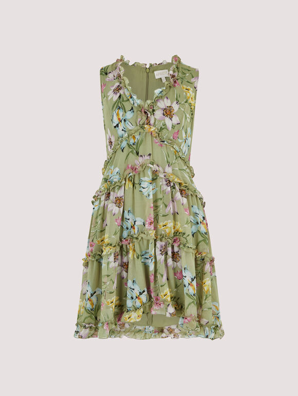 Floral Tiered Ruffle Dress, Mint, large