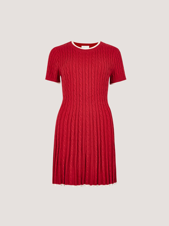 Cable Knit Skater Mini Dress, Red, large