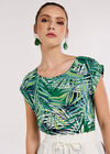 Tropical Palm Print Woven T-Shirt, Navy, large