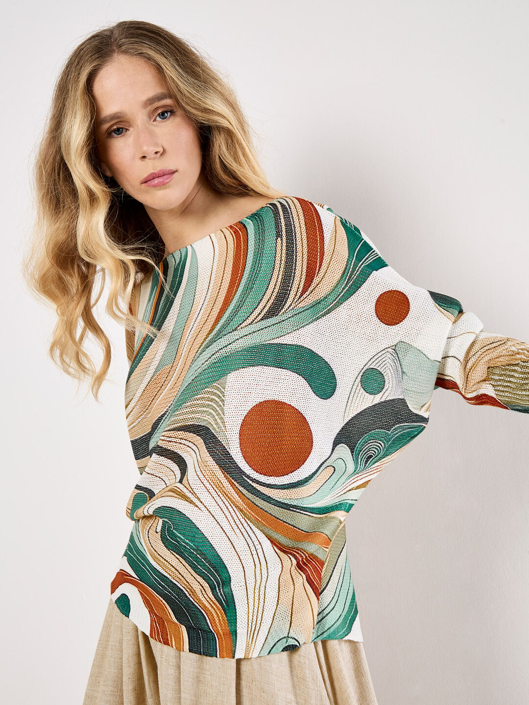 Swirl Print Shimmer Knit Top