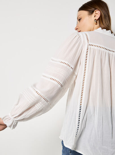 Lace Insert Ruffle Blouse