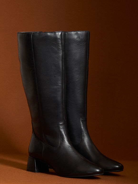 Tall Heeled Chelsea Boots, Black, large