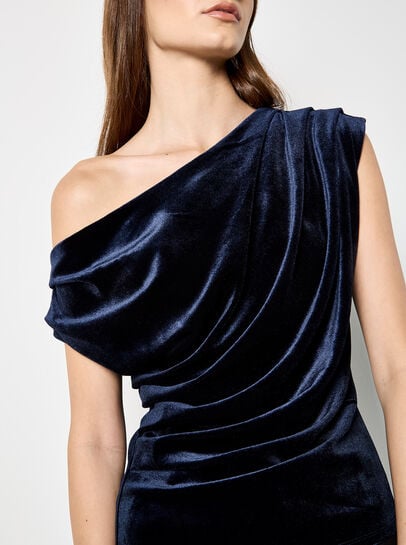 Draped One-Shoulder Asymmetric Velvet Top