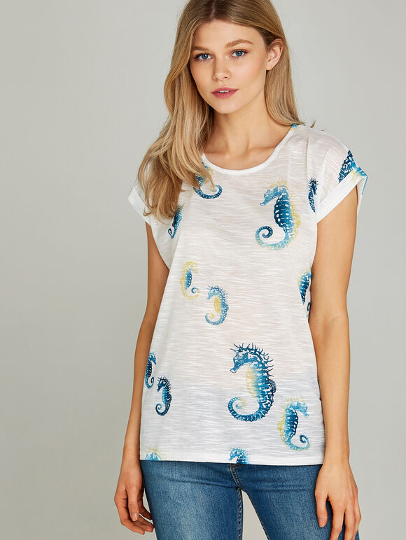 Seahorse Tee, Aqua - Turquoise, large