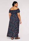 Curve Floral Bardot Midi Dress, Navy, large