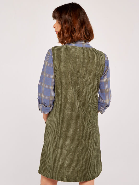 Corduroy 2 Pocket Pinafore Dress, Khaki, large