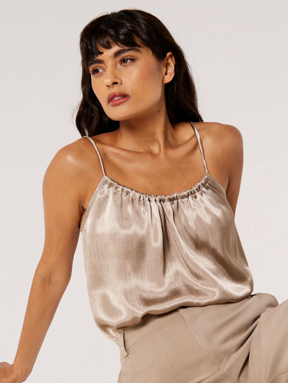Textured Satin Camisole Top, Stone, large