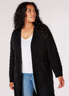 Curve Longline Cable Knit Cardigan , Black, large