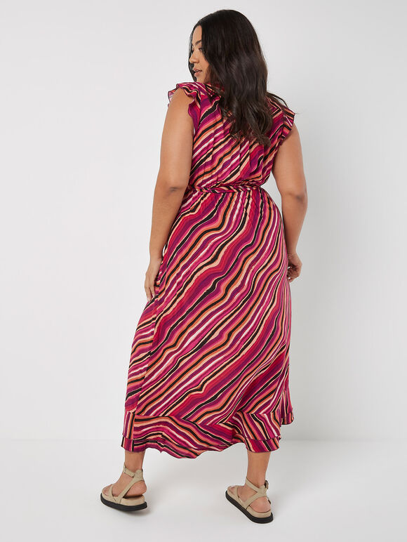 Curve Retro Wave Ruffle Maxi Dress, Pink, large