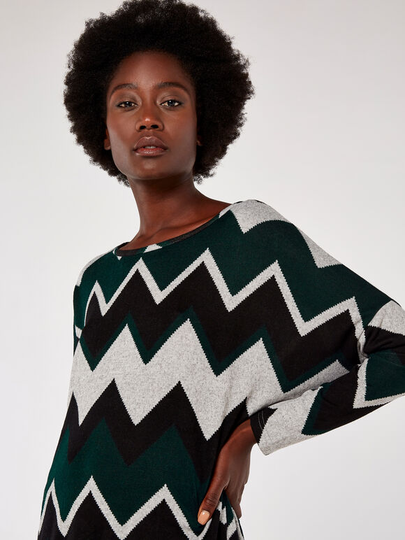 Chevron Oversized Top, Green, large