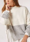 Colour Block Chunky Ribbed  Jumper, Grey, large