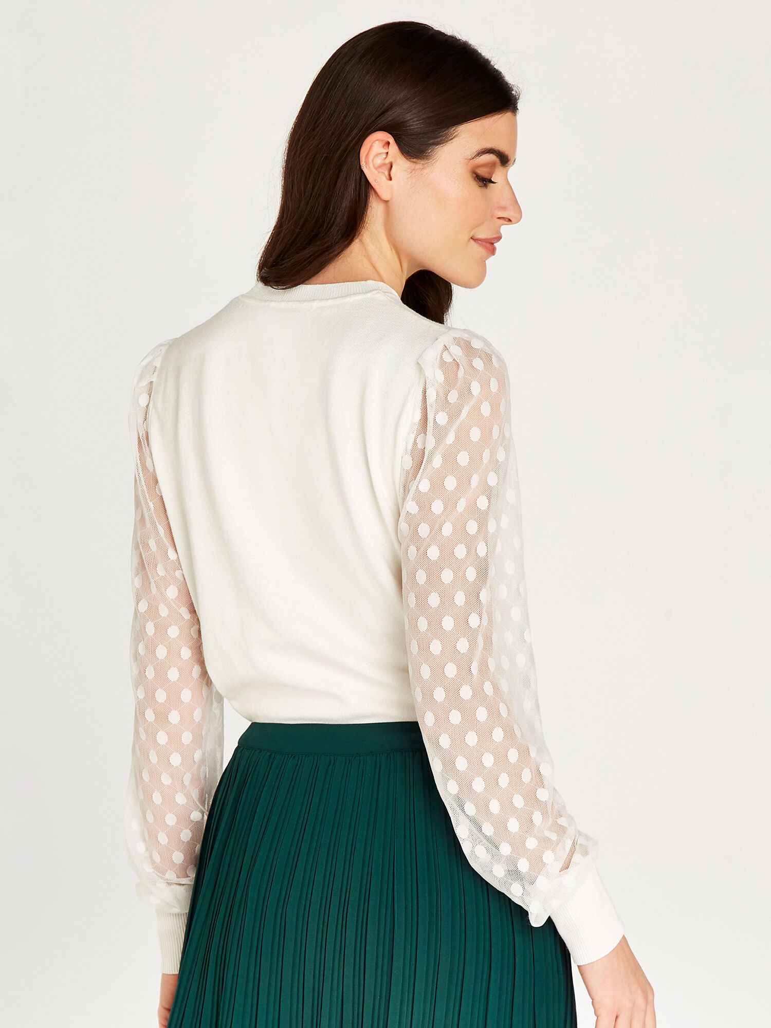 Polka Dot Mesh Sleeve Knit Jumper Apricot Clothing