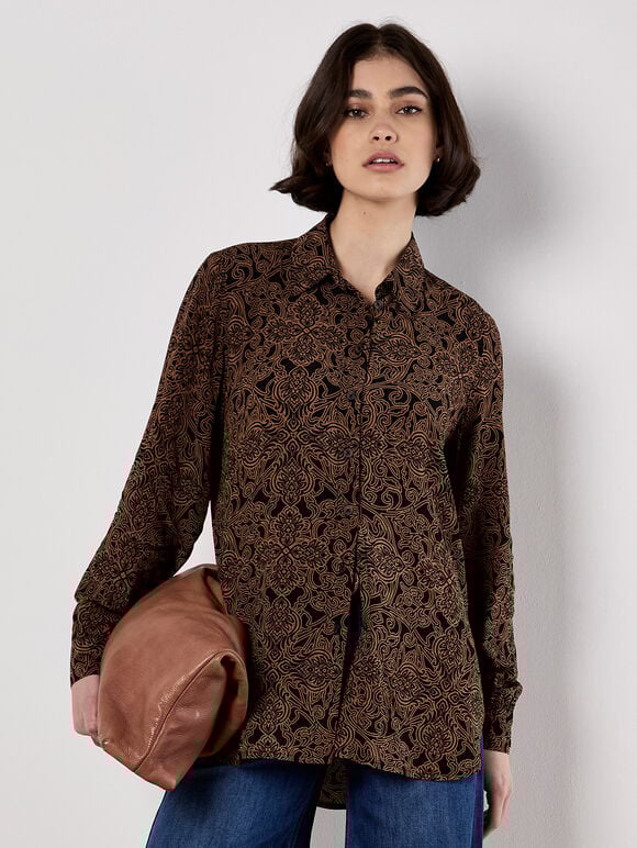 Art Deco Paisley Print Shirt, Rust, large