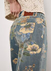 Floral Print Wide-Leg Jeans, Blue, large