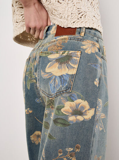 Floral Print Wide-Leg Jeans
