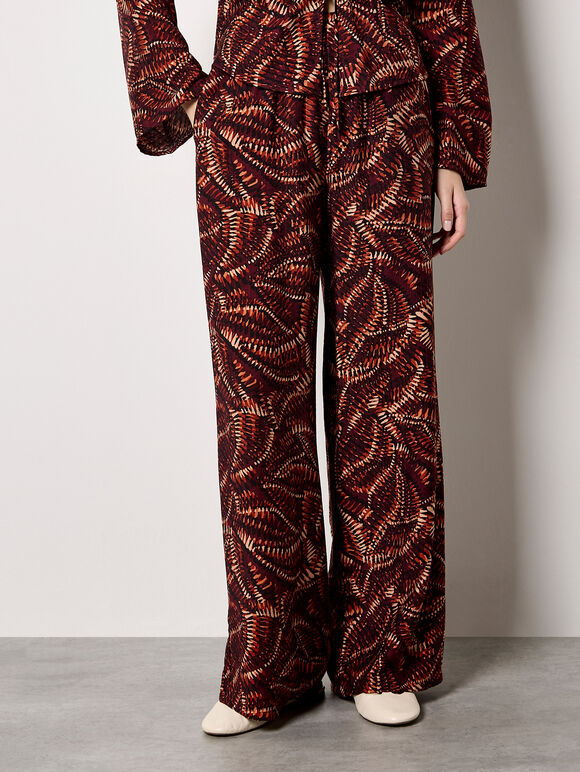 Abstract Print Wide-Leg Trousers, Burgundy, large
