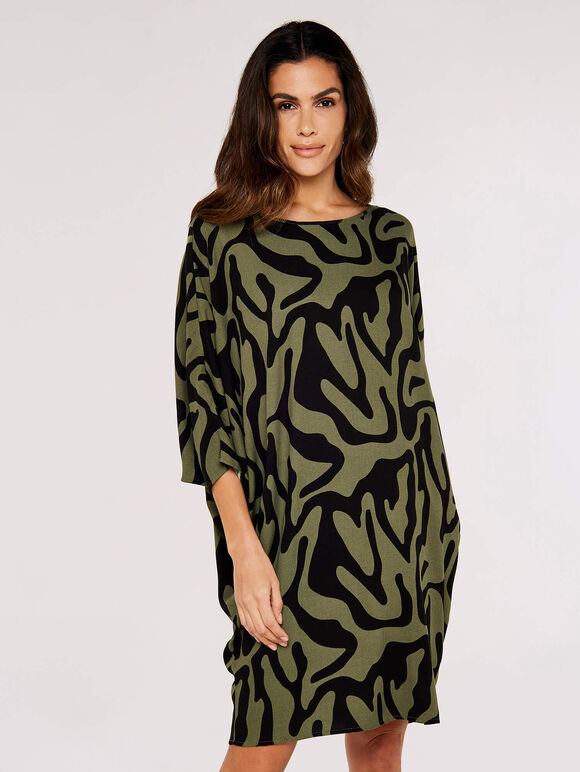 Swirl  Cocoon Dress, Khaki, large