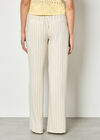 Pinstripe Linen Blend Wide-Leg Trousers, Stone, large