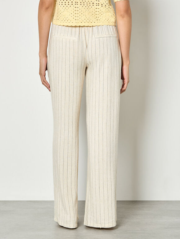 Pinstripe Linen Blend Wide-Leg Trousers, Stone, large