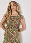 Ditsy Floral Print Milkmaid Midi Dress, Khaki, large