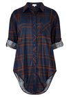 Navy Check Drop Shoulder Shirt, Navy, large