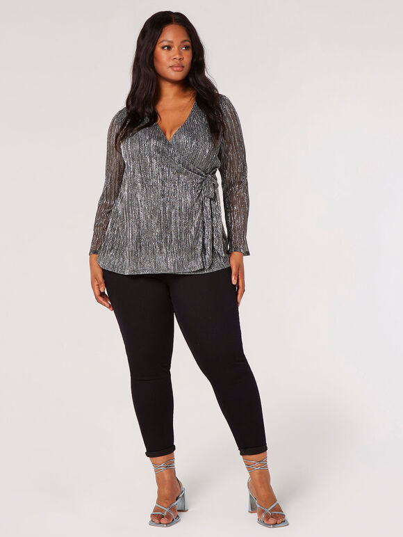 Curve Plisse Wrap Top, Light Grey / Silver, large