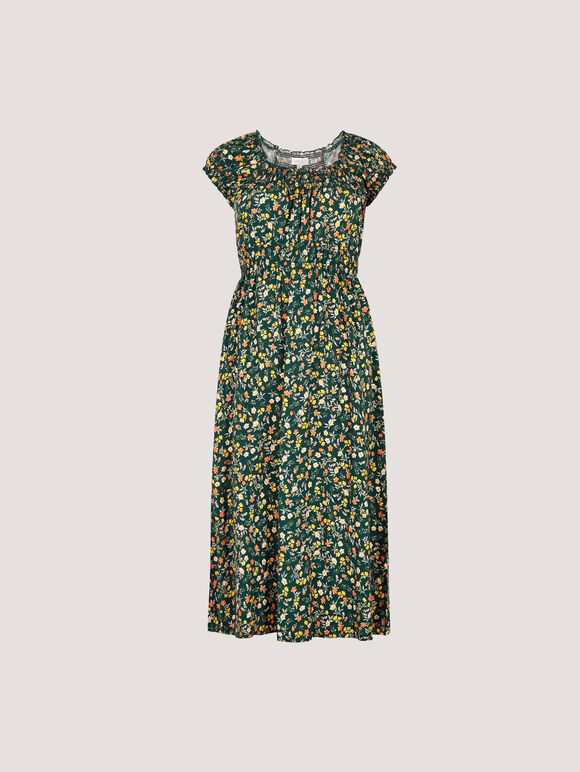 Garden Floral Milkmaid Midi Dress, Green, large