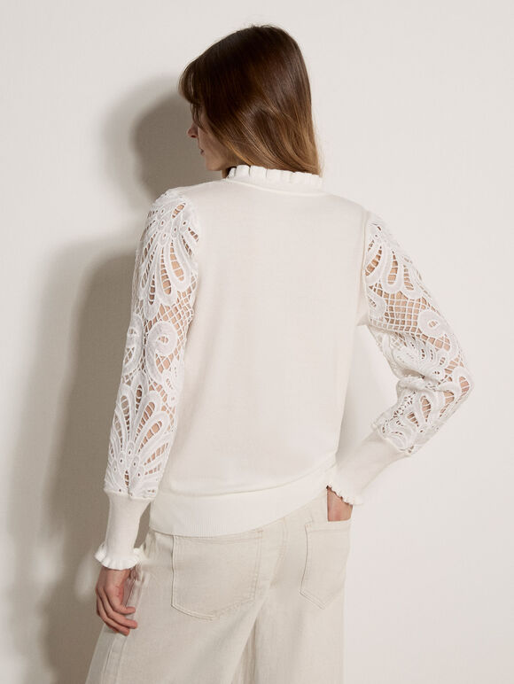 Lace Mesh Jumper, Cream, large
