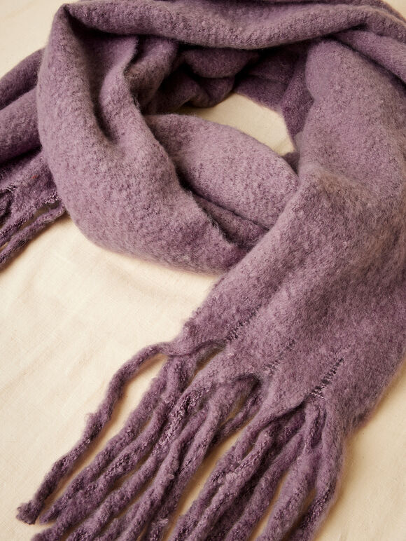 Soft Boucle Tassel Scarf, Purple, large