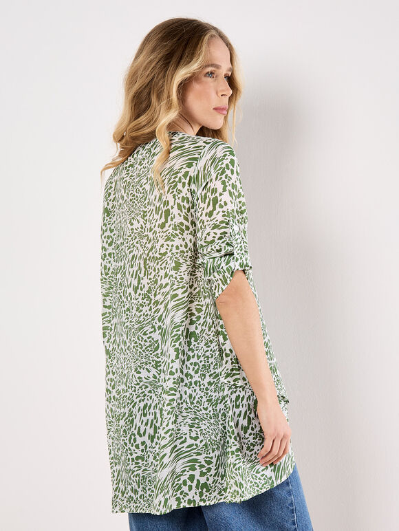 Mixed Animal Print Layered Blouse, Green, large
