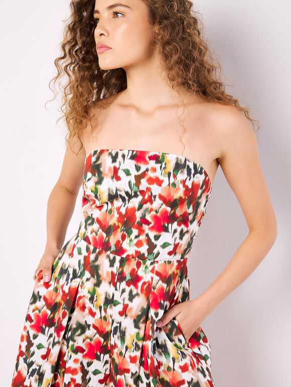 Floral Ikat Palazzo Jumpsuit, Red, large