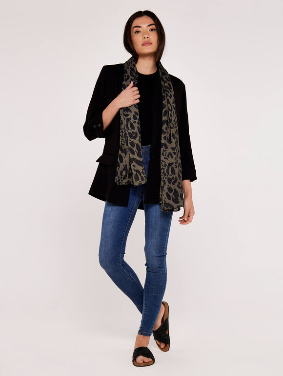 Animal Print Long Scarf, Green, large