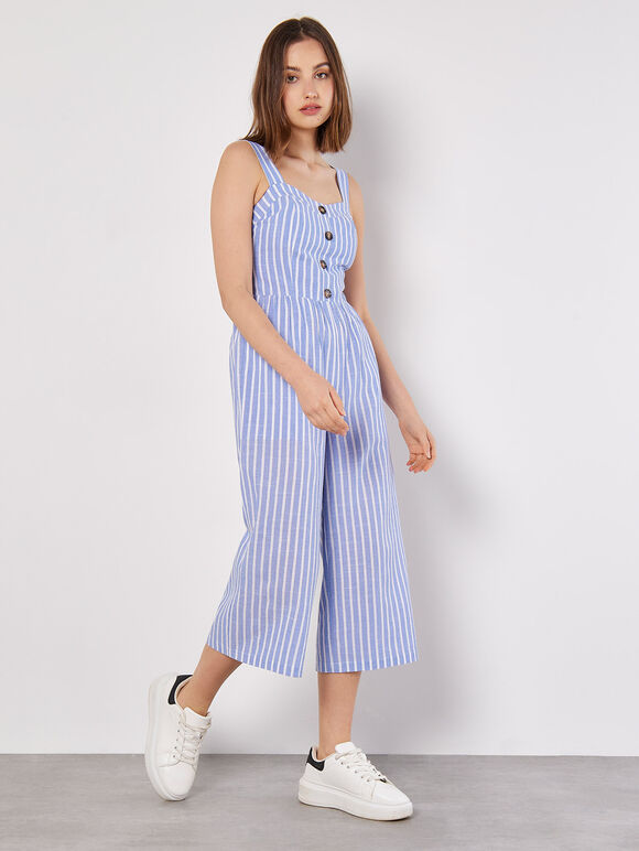 Stripe Button Detail Jumpsuit, Blue, large