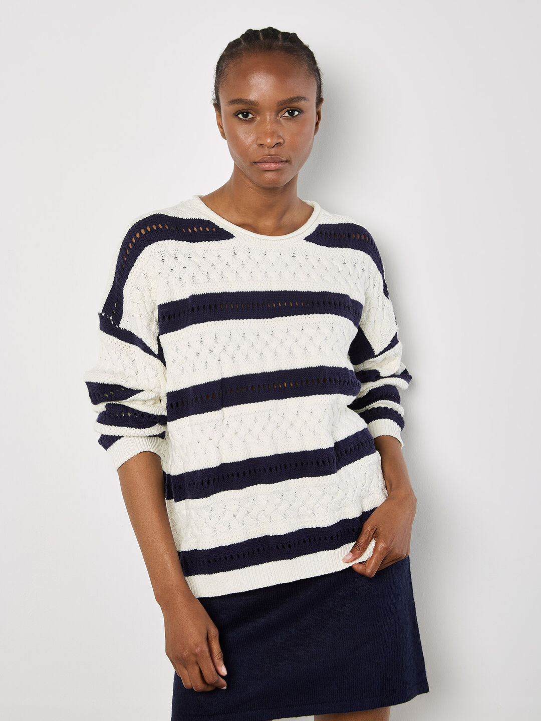 Image of Cable Stripe Pointelle Jumper