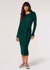 Ribbed Knit Bodycon Midi Dress, Green, large