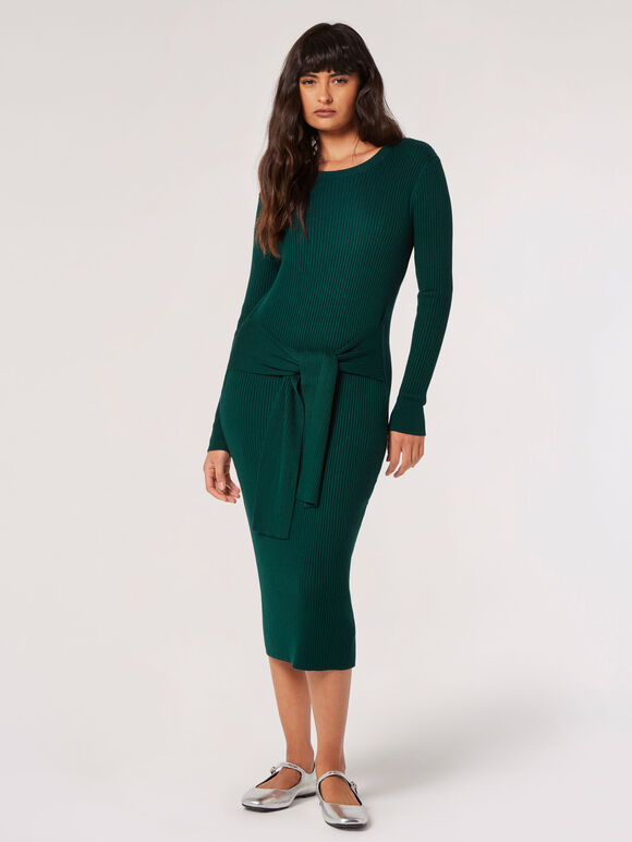 Ribbed Knit Bodycon Midi Dress, Green, large