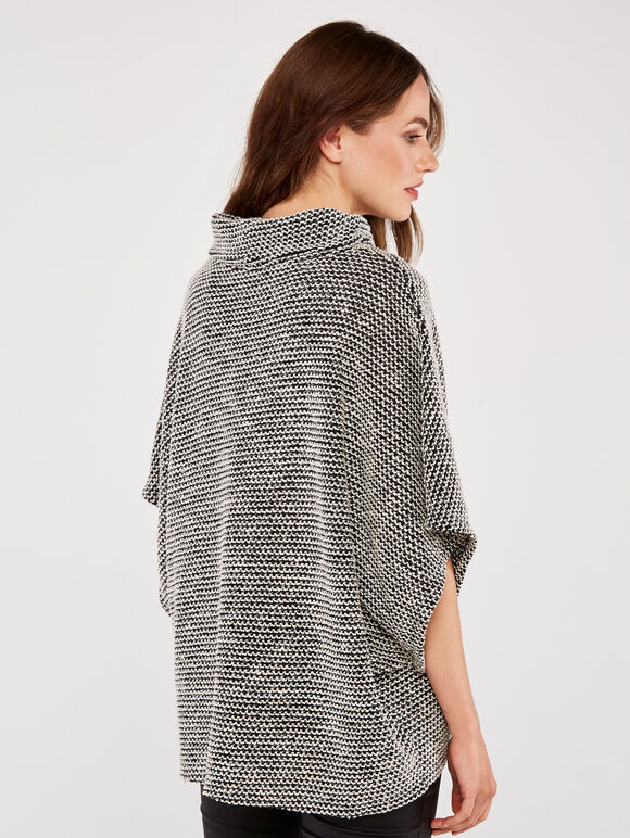 Roll Neck Boucle Cape Top, Black, large