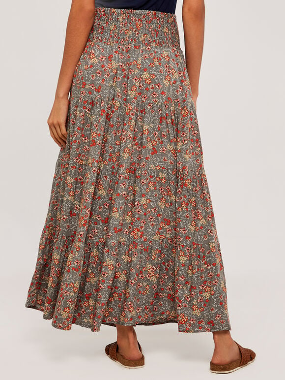 Morris Wildflower Tiered Skirt, Khaki, large