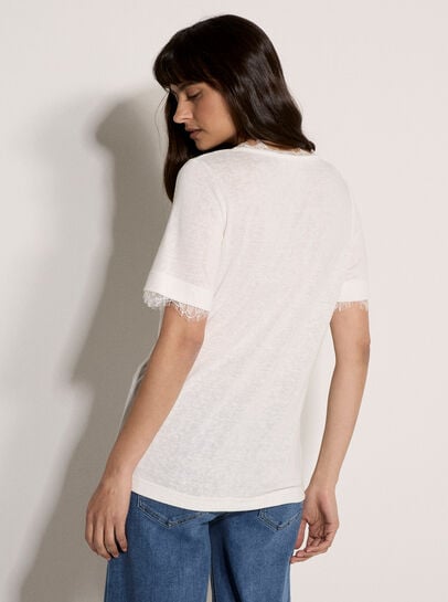Slub Jersey Eyelash Lace T-Shirt
