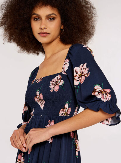 Floral Smock Puff Sleeve Dress