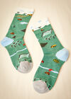 Farm Print Cotton Socks, Blue, large
