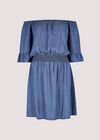 Chambray Bardot Dress, Blue, large